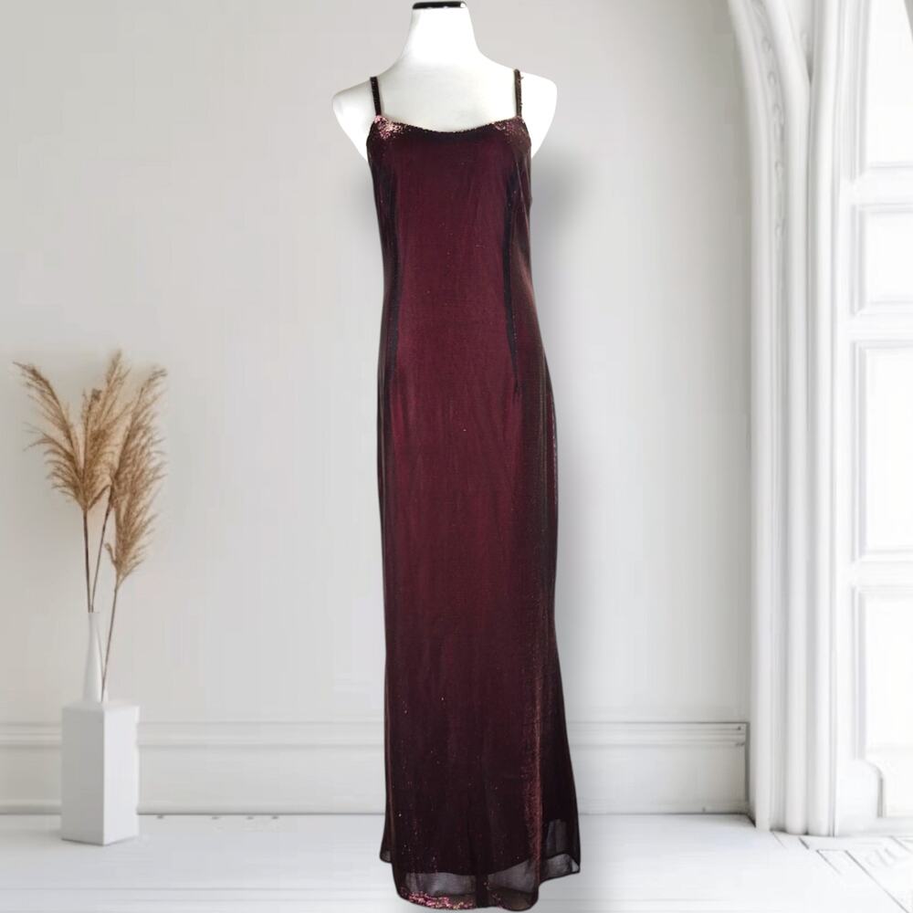 Vintage Zum Zum Niki Livas Burgundy Open Back Maxi Dress 90s USA S 8